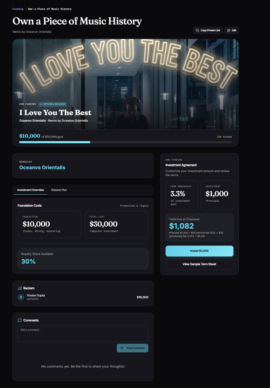 Bushido funding page for the Oceanvs Orientalis sample remix